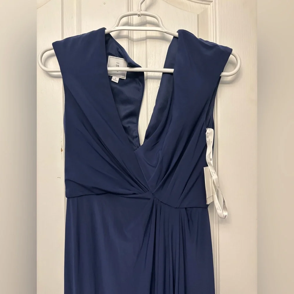 David's Bridal Blue Asymmetrical Ruched Gown - Picture 5 of 8